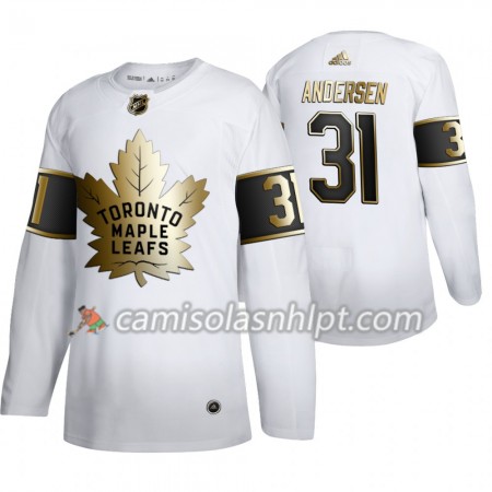 Camisola Toronto Maple Leafs Frederik Andersen 31 Adidas 2019-2020 Golden Edition Branco Authentic - Homem
